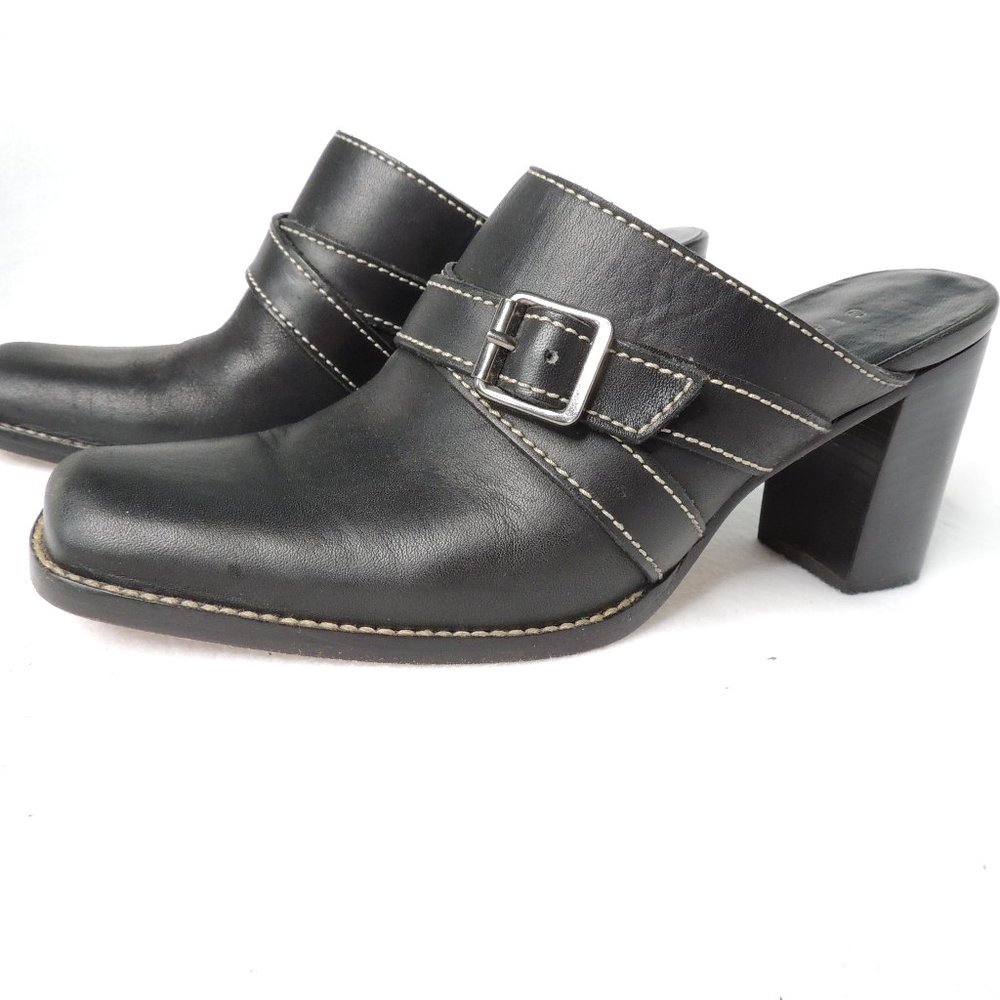 Gianni Bini Black Leather Mule Stacked Heel